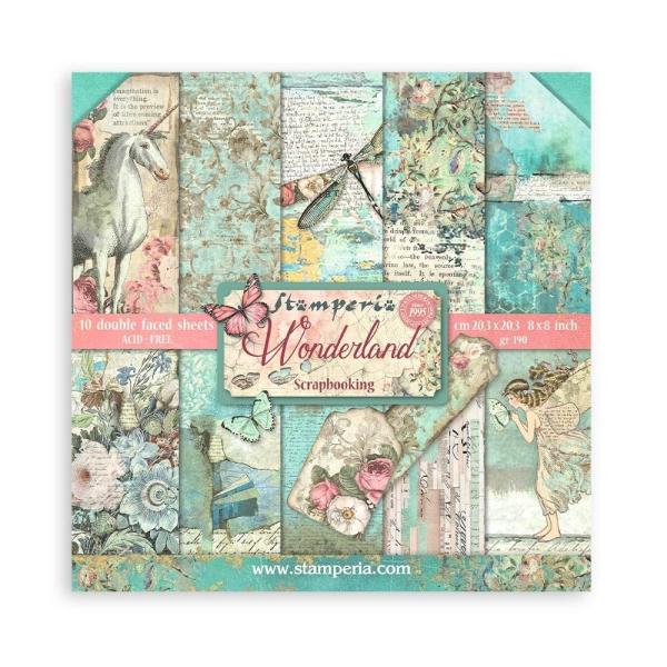 Stamperia - Designpapier "Wonderland" Paper Pack 8x8 Inch - 10 Bogen