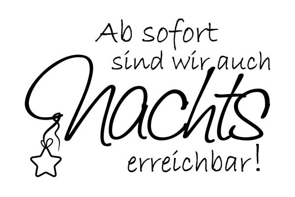Holz-Stempel "Ab sofort sind wir auch Nachts erreichbar" 6,2x4,3 cm