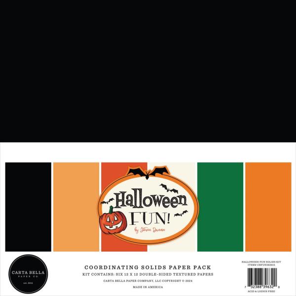 Carta Bella - Cardstock "Halloween Fun" Coordinating Solids Paper Pack 12x12 Inch - 6 Bogen