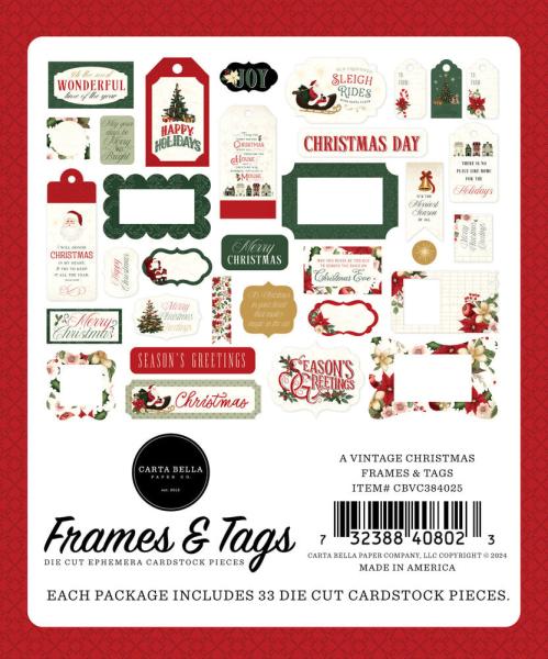 Carta Bella - Stanzteile & Anhänger "A Vintage Christmas" Ephemera Frames & Tags