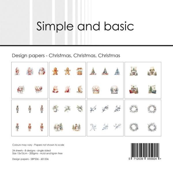 Simple and Basic - Designpapier "Christmas, Christmas, Christmas" Paper Pack 6x6 Inch - 24 Bogen 