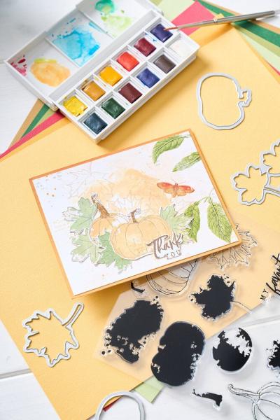 Sizzix - Stanzschablone & Stempelset "Pencil Line Harvest" Framelits Craft Dies & Clear Stamps by 49 and Market