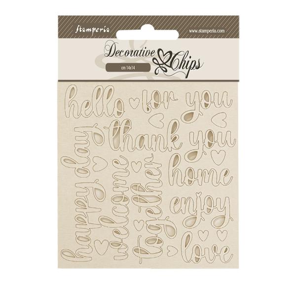 Stamperia - Holzteile 14x14 cm "Writings" Decorative Chips