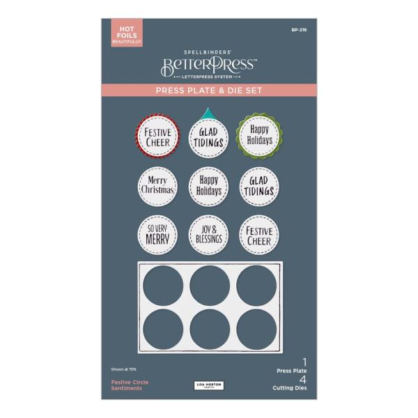 Spellbinders - Buchdrucktechnik "Festive Circle Sentiments" BetterPress Plate & Dies