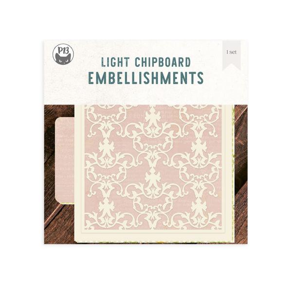 Piatek P13 - Light Chipboard Album Base w/Papers 8x8 Inch "Vintage Window Shutter"