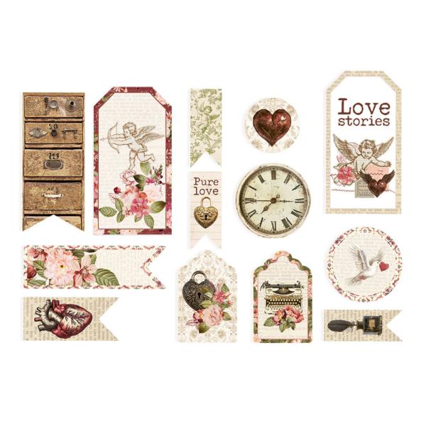 Piatek P13 - Stanzteile "Love Stories" Die Cuts Ephemera Tags