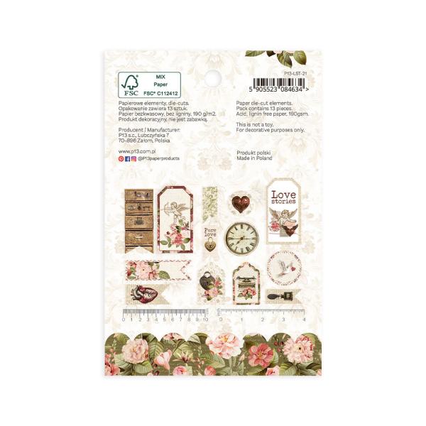Piatek P13 - Stanzteile "Love Stories" Die Cuts Ephemera Tags