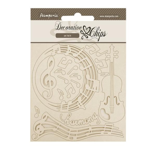 Stamperia - Holzteile 14x14 cm "Music" Decorative Chips