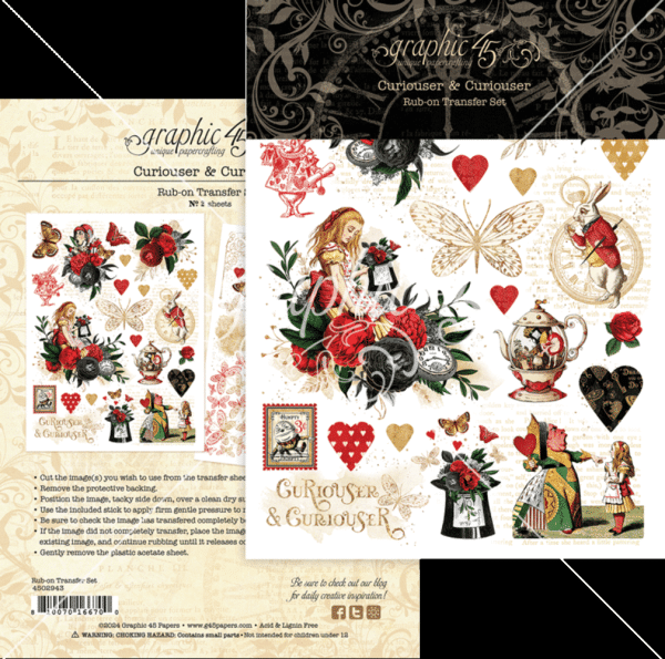 Graphic 45 - Transfer Aufkleber "Curiouser & Curiouser" Rub-On