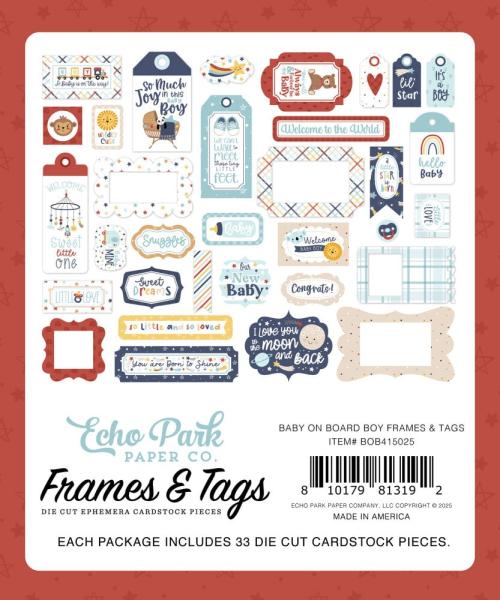 Echo Park - Stanzteile & Anhänger "Baby On Board It's a Boy!" Frames & Tags 