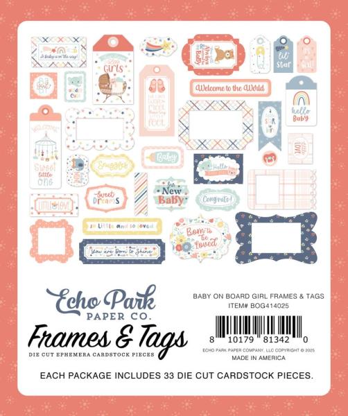 Echo Park - Stanzteile & Anhänger "Baby On Board It's a Girl!" Frames & Tags 