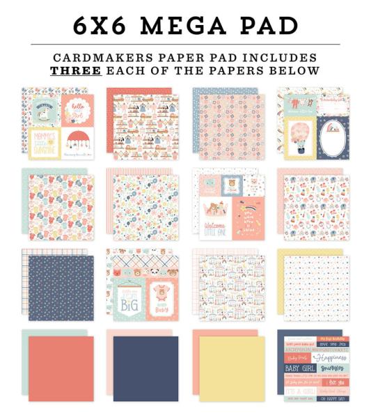 Echo Park - Designpapier "Baby On Board It's a Girl!" Cardmakers Mega Pad 6x6 Inch - 48 Bogen