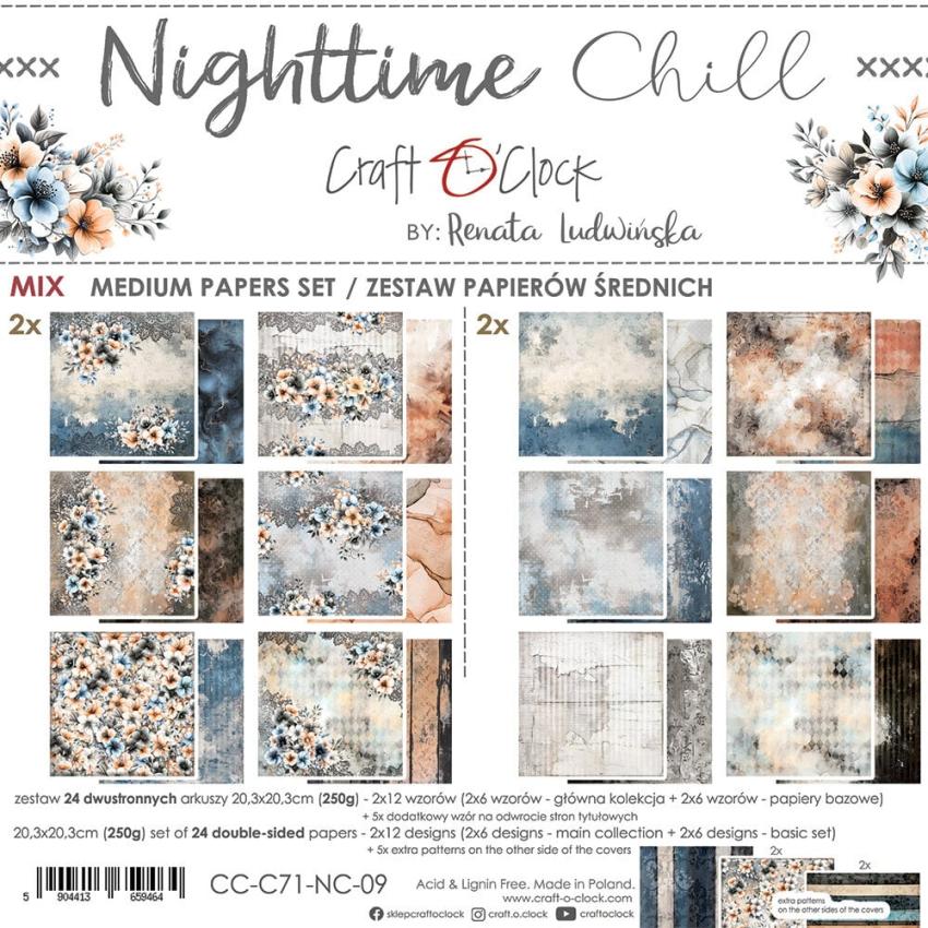 Craft OClock - Designpapier "Nighttime Chill" Medium Paper Pack 8x8 Inch - 24 Bogen
