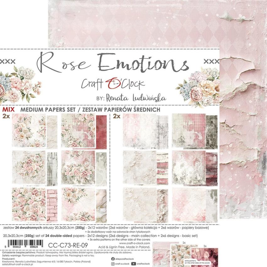 Craft OClock - Designpapier "Rose Emotions" Medium Paper Pack 8x8 Inch - 24 Bogen