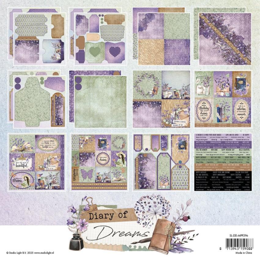 Studio Light - Designpapier "Diary of Dreams" Mixed Paper Pad 8x8 Inch - 36 Bogen