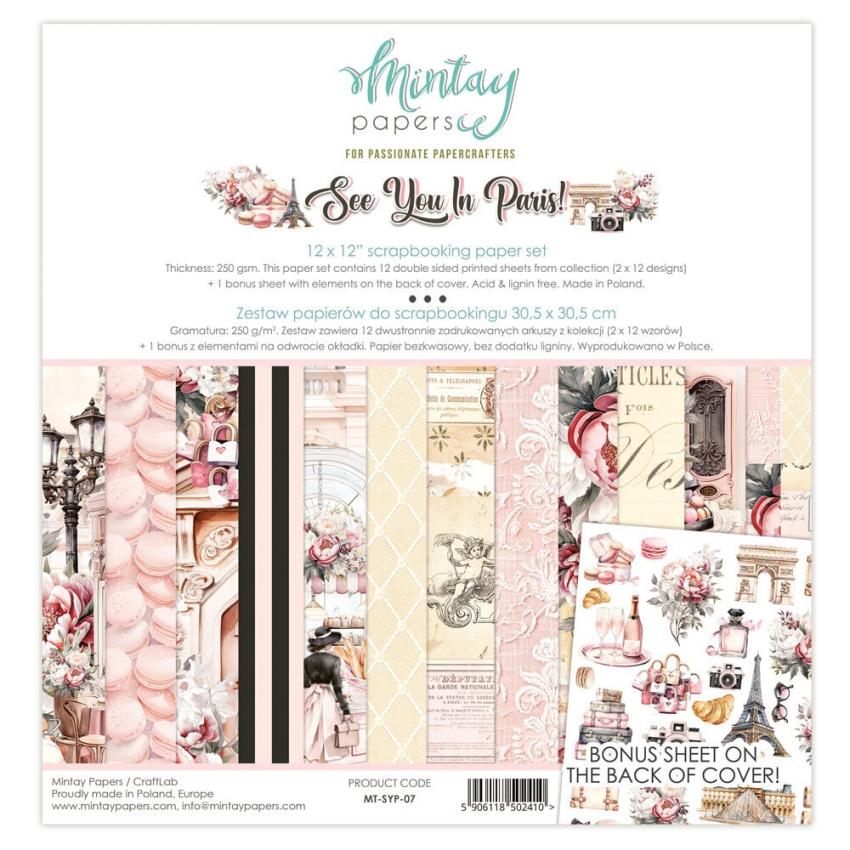 Mintay Papers - Designpapier "See You In Paris" Scrapbooking Paper Pad 12x12 Inch - 12 Bogen