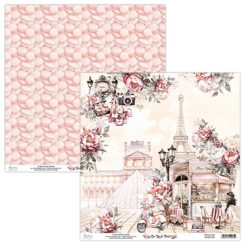Mintay Papers - Designpapier "See You In Paris" Scrapbooking Paper Pad 12x12 Inch - 12 Bogen