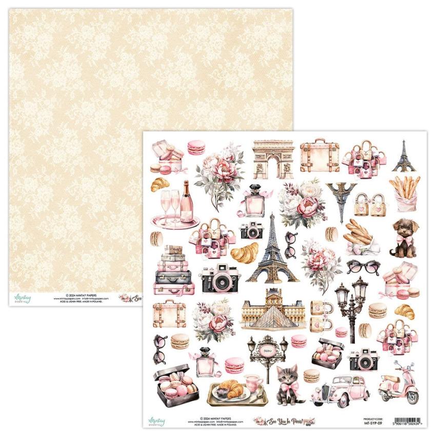 Mintay Papers - Designpapier "See You In Paris" Scrapbooking Paper Pad 12x12 Inch - 12 Bogen