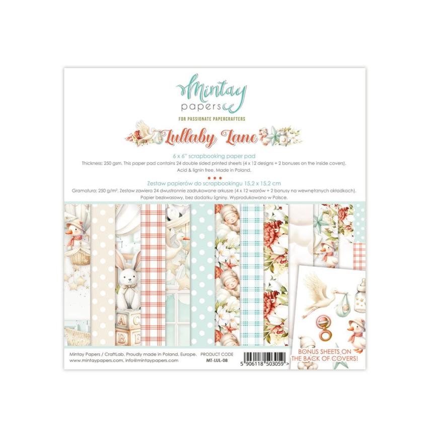 Mintay Papers - Designpapier "Lullaby Lane" Scrapbooking Paper Pad 6x6 Inch - 24 Bogen
