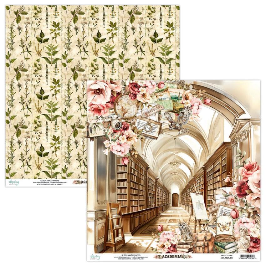 Mintay Papers - Designpapier "Academia" Scrapbooking Paper Pad 12x12 Inch - 12 Bogen