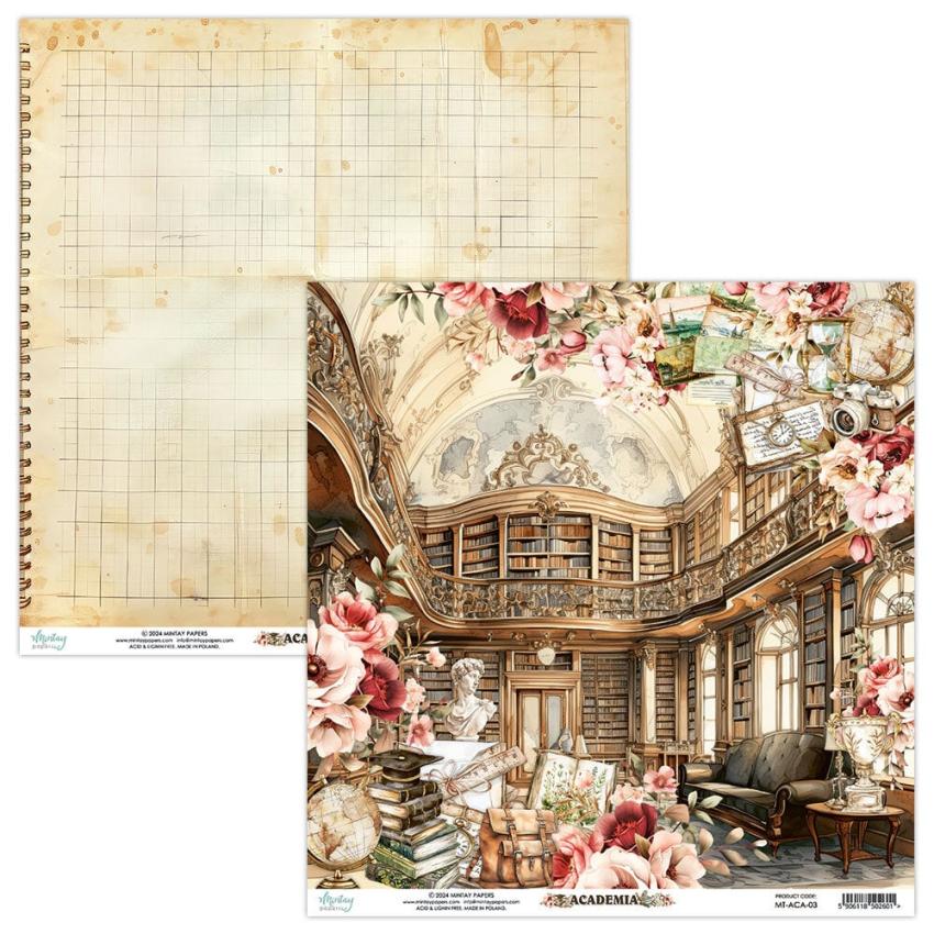 Mintay Papers - Designpapier "Academia" Scrapbooking Paper Pad 12x12 Inch - 12 Bogen