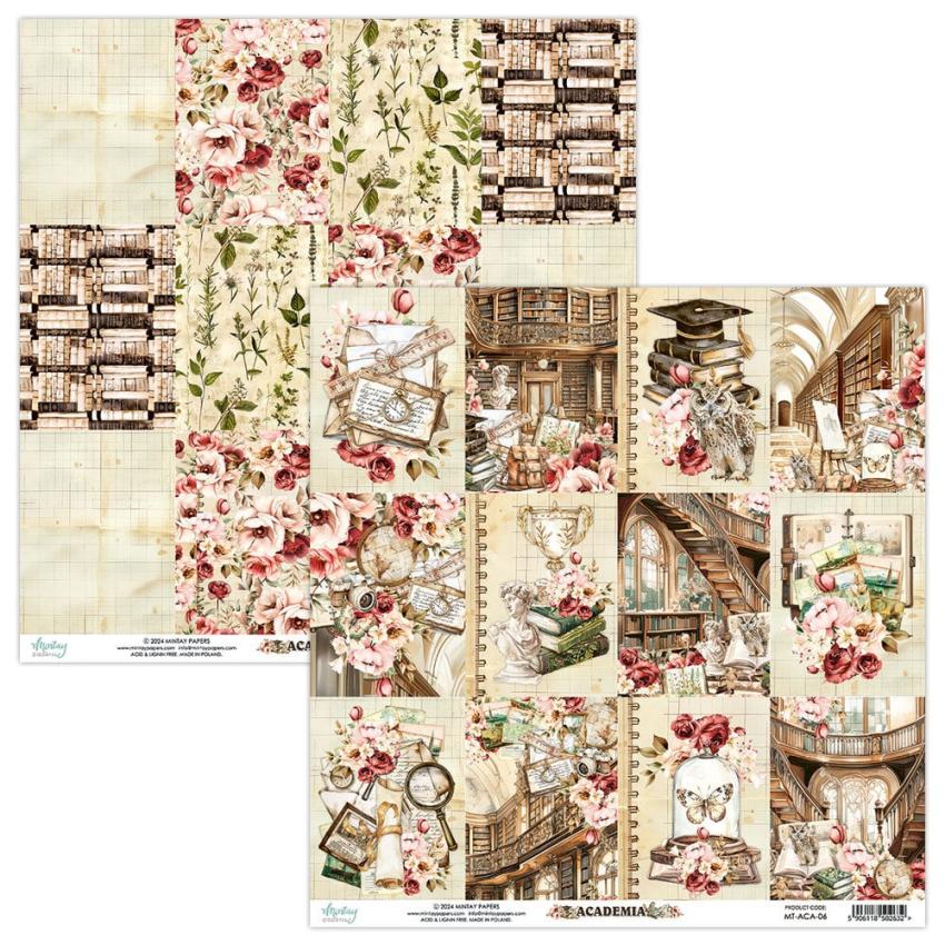 Mintay Papers - Designpapier "Academia" Scrapbooking Paper Pad 12x12 Inch - 12 Bogen