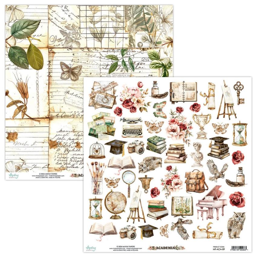 Mintay Papers - Designpapier "Academia" Scrapbooking Paper Pad 12x12 Inch - 12 Bogen