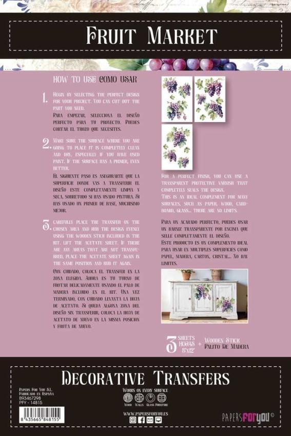 Papers For you - Transfer Aufkleber "Grapes" Decor Transfers 8x12 Inch
