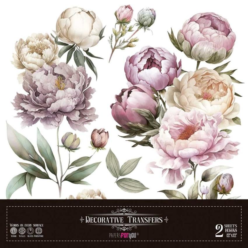 Papers For you - Transfer Aufkleber "Peonies" Decor Transfers 12x12 Inch