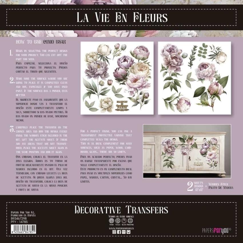 Papers For you - Transfer Aufkleber "Peonies" Decor Transfers 12x12 Inch