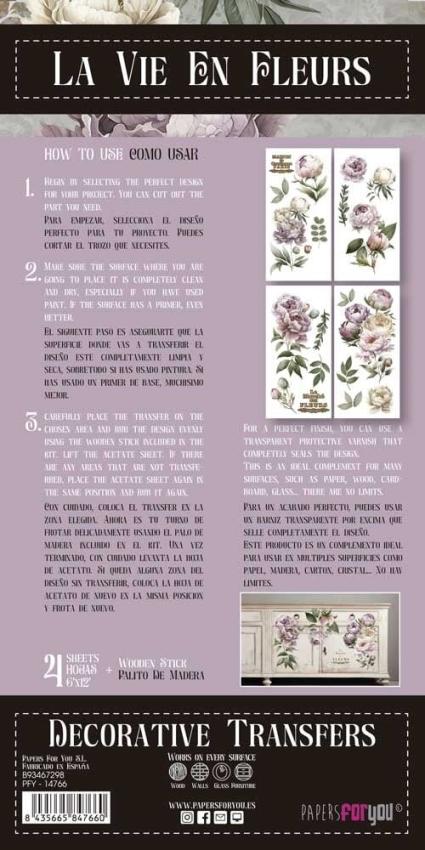 Papers For you - Transfer Aufkleber "Peonies" Decor Transfers 6x12 Inch