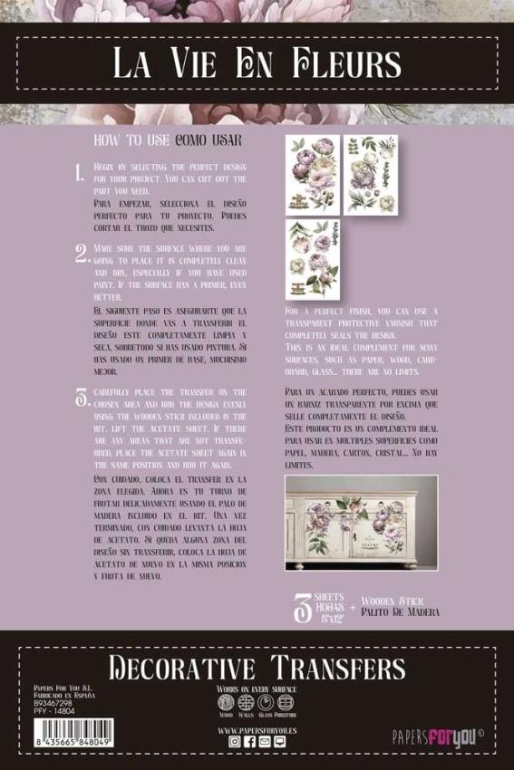 Papers For you - Transfer Aufkleber "Peonies" Decor Transfers 8x12 Inch