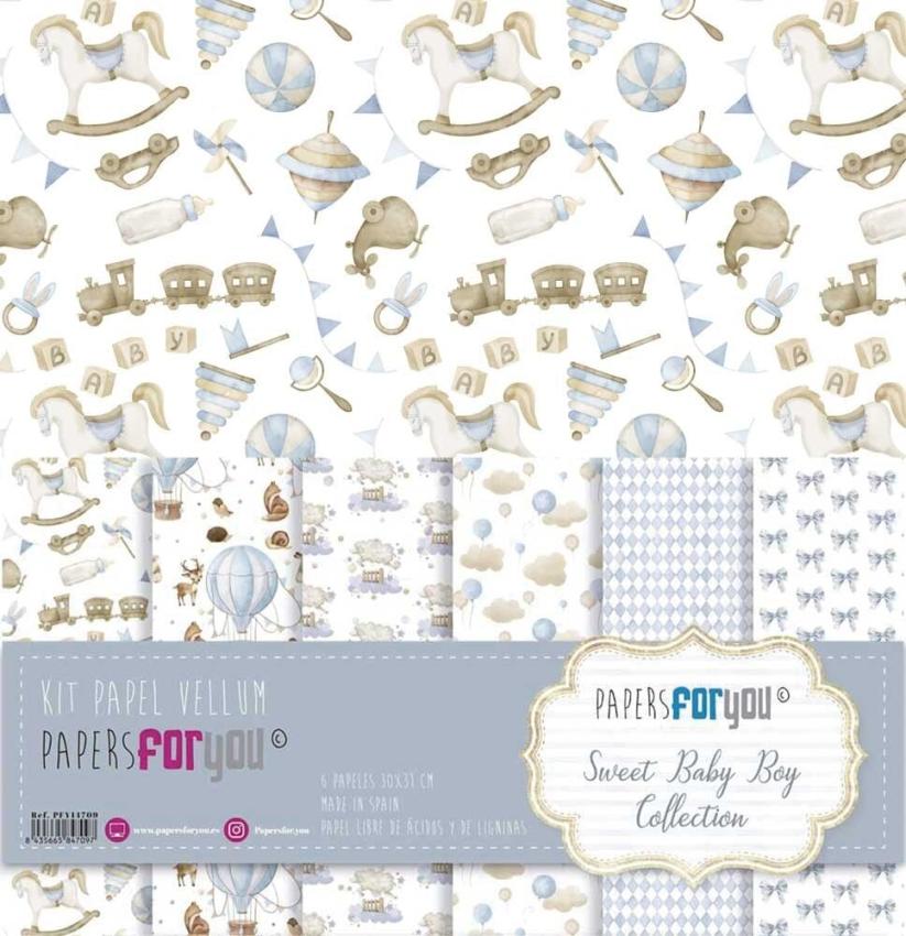 Papers For You - Pergamentpapier "Sweet Baby Boy" Vellum Paper Pack 30x31 cm - 6 Bogen 