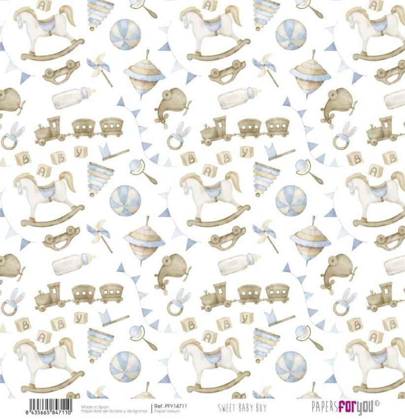 Papers For You - Pergamentpapier "Sweet Baby Boy" Vellum Paper Pack 30x31 cm - 6 Bogen 