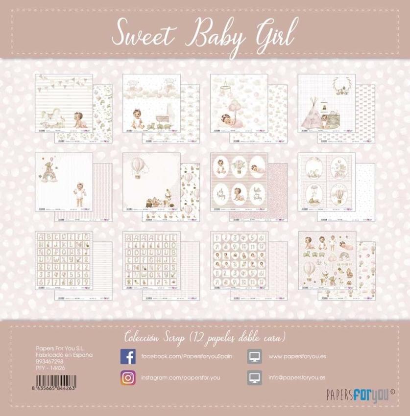 Papers For You - Designpapier "Sweet Baby Girl" Scrap Paper Pack 30,5 x 32 cm - 12 Bogen
