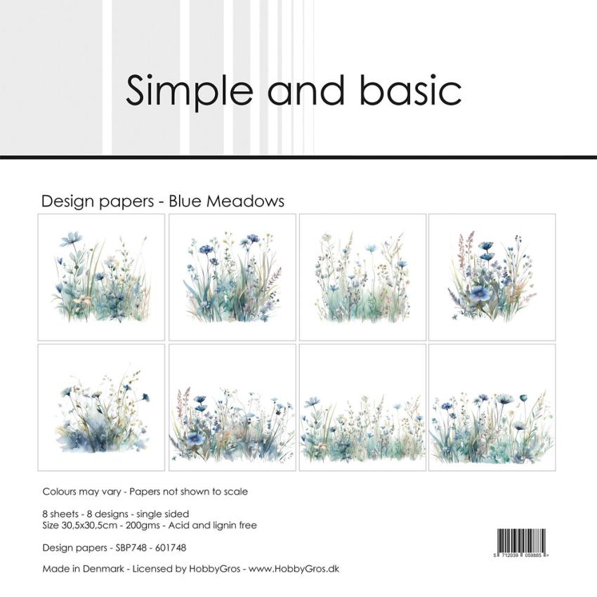 Simple and Basic - Designpapier "Blue Meadows" Paper Pack 12x12 Inch - 8 Bogen 