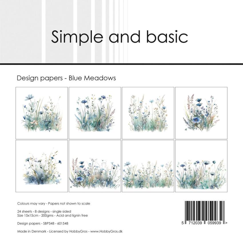 Simple and Basic - Designpapier "Blue Meadows" Paper Pack 6x6 Inch - 24 Bogen 