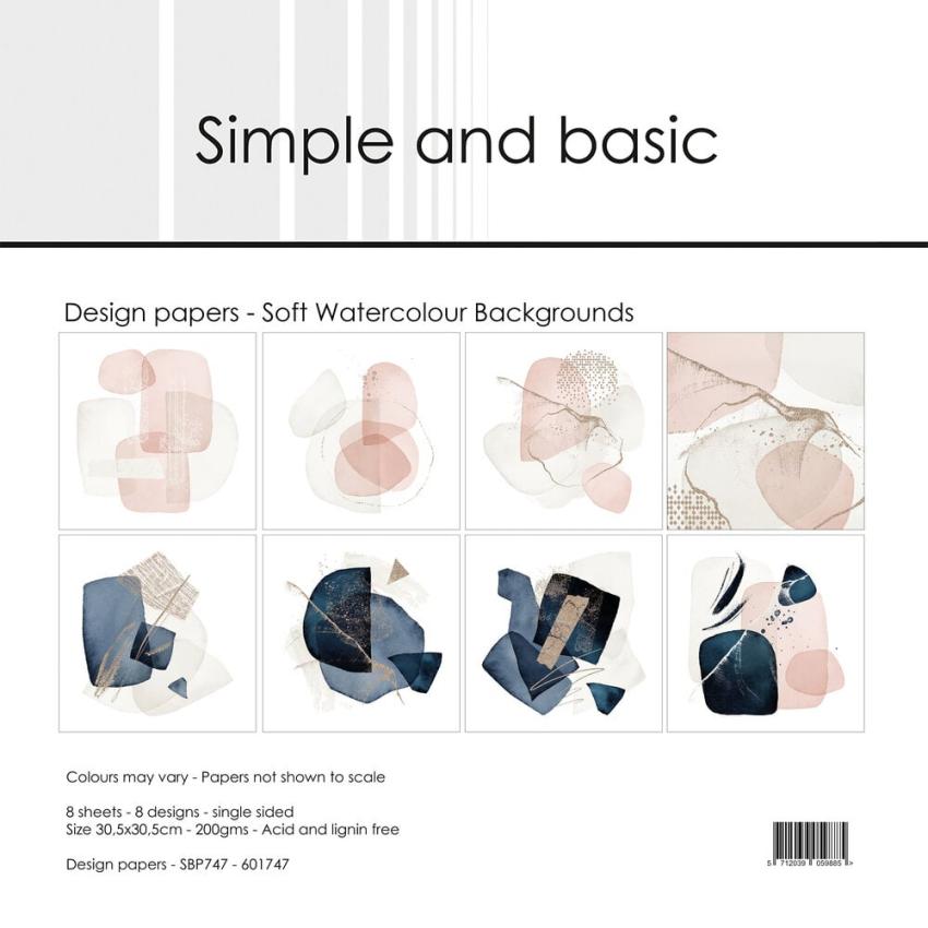 Simple and Basic - Designpapier "Soft Watercolour Backgrounds" Paper Pack 12x12 Inch - 8 Bogen 