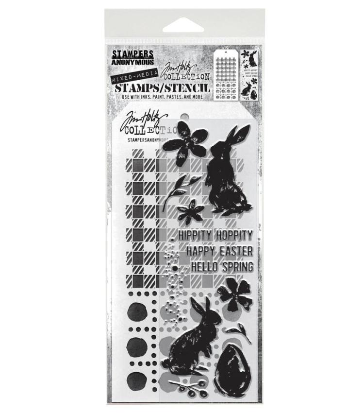 Stampers Anonymous - Stempelset & Schablone "Spring Shadows" Clear Stamp & Stencil Design by Tim Holtz