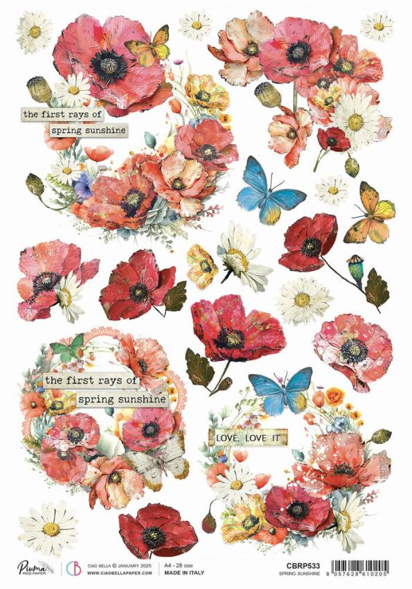 Ciao Bella - Decopatch Papier "Spring Sunshine" Rice Paper A4 - 5 Bogen