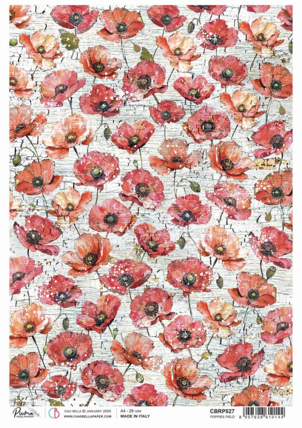 Ciao Bella - Decopatch Papier "Poppies Field" Rice Paper A4 - 5 Bogen