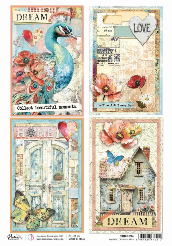 Ciao Bella - Decopatch Papier "Majestic Dreams Cards" Rice Paper A4 - 5 Bogen