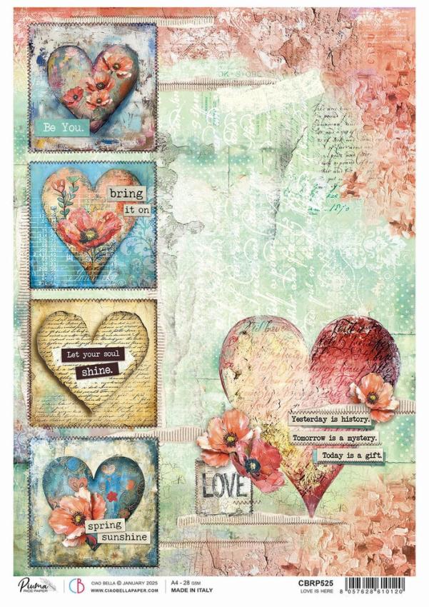 Ciao Bella - Decopatch Papier "Love is Here" Rice Paper A4 - 5 Bogen