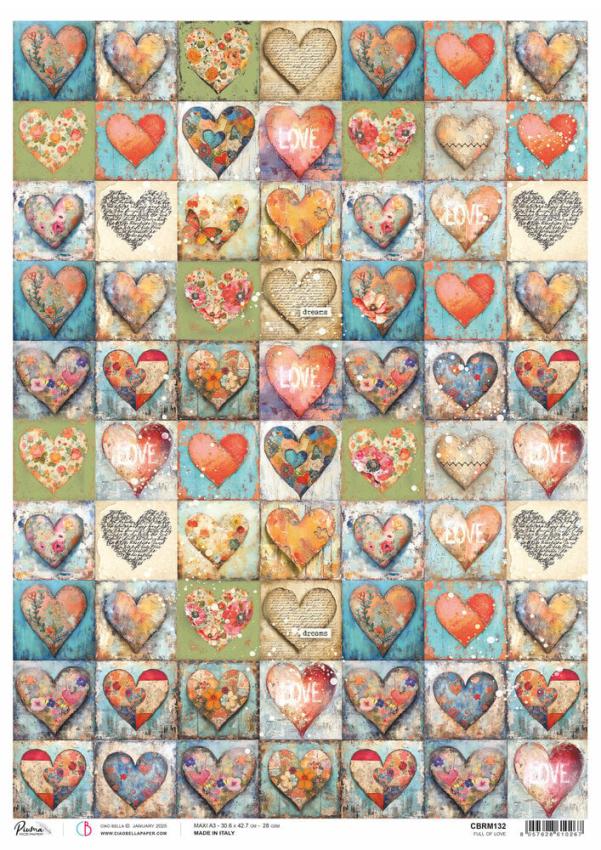 Ciao Bella - Decopatch Papier "Full of  Love" Rice Paper A3 - 3 Bogen