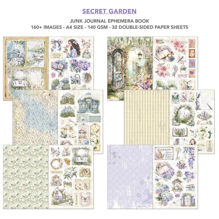 Ciao Bella - Designpapier & Stanzteile "Secret Garden" Junk Journal Ephemera Book A4 - 32 Bogen