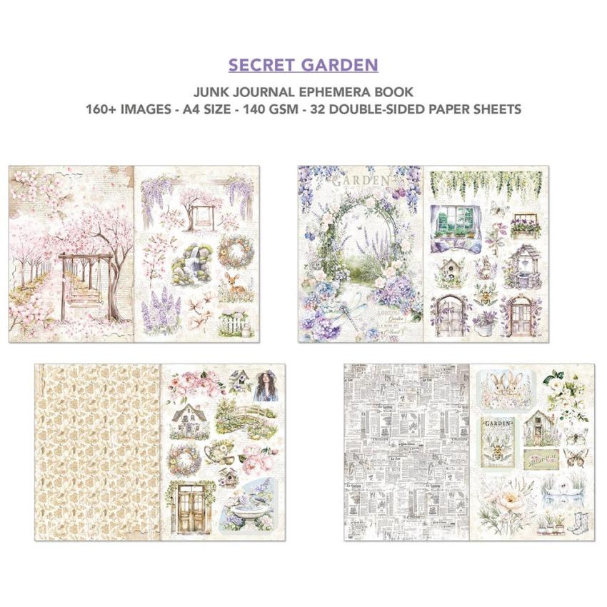 Ciao Bella - Designpapier & Stanzteile "Secret Garden" Junk Journal Ephemera Book A4 - 32 Bogen