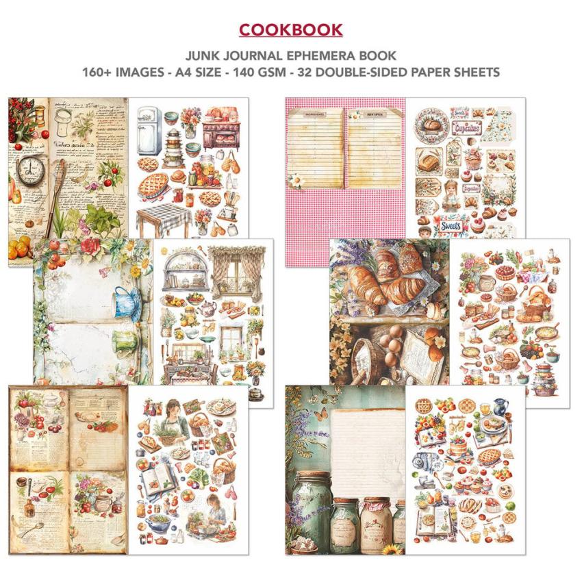 Ciao Bella - Designpapier & Stanzteile "Cookbook" Junk Journal Ephemera Book A4 - 32 Bogen