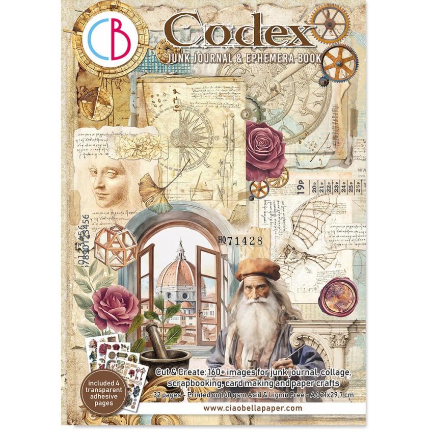 Ciao Bella - Designpapier & Stanzteile "Codex" Junk Journal Ephemera Book A4 - 32 Bogen