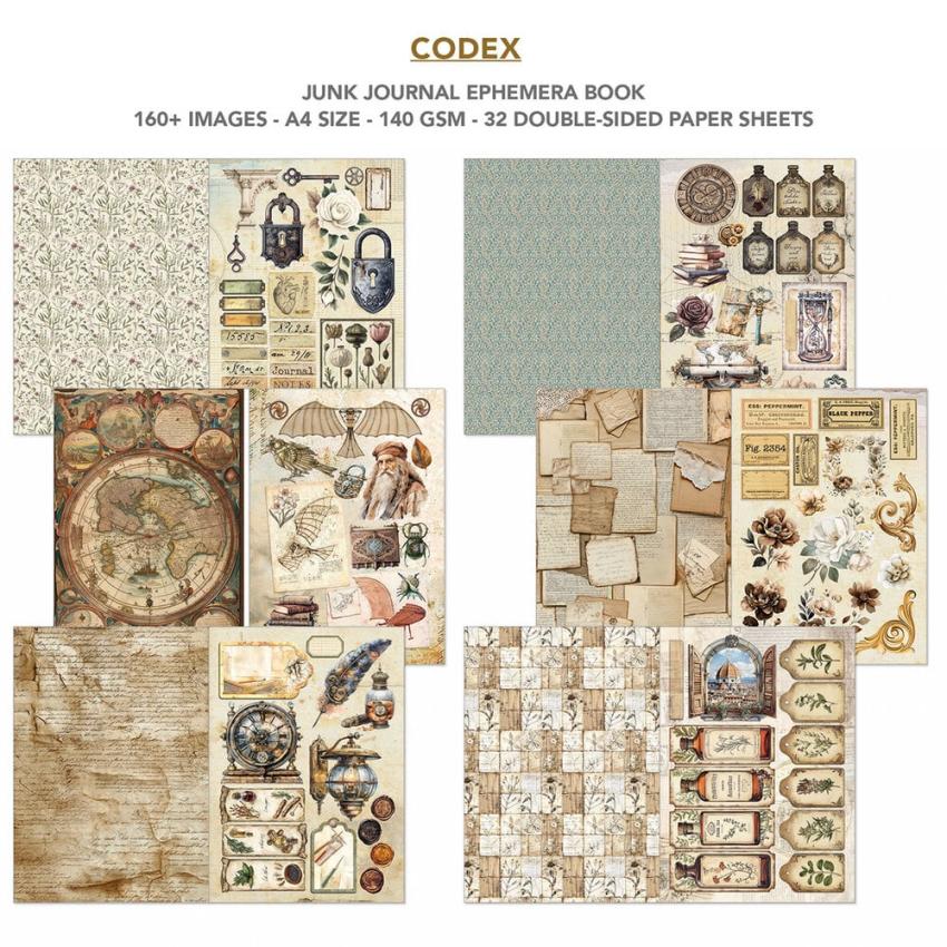 Ciao Bella - Designpapier & Stanzteile "Codex" Junk Journal Ephemera Book A4 - 32 Bogen