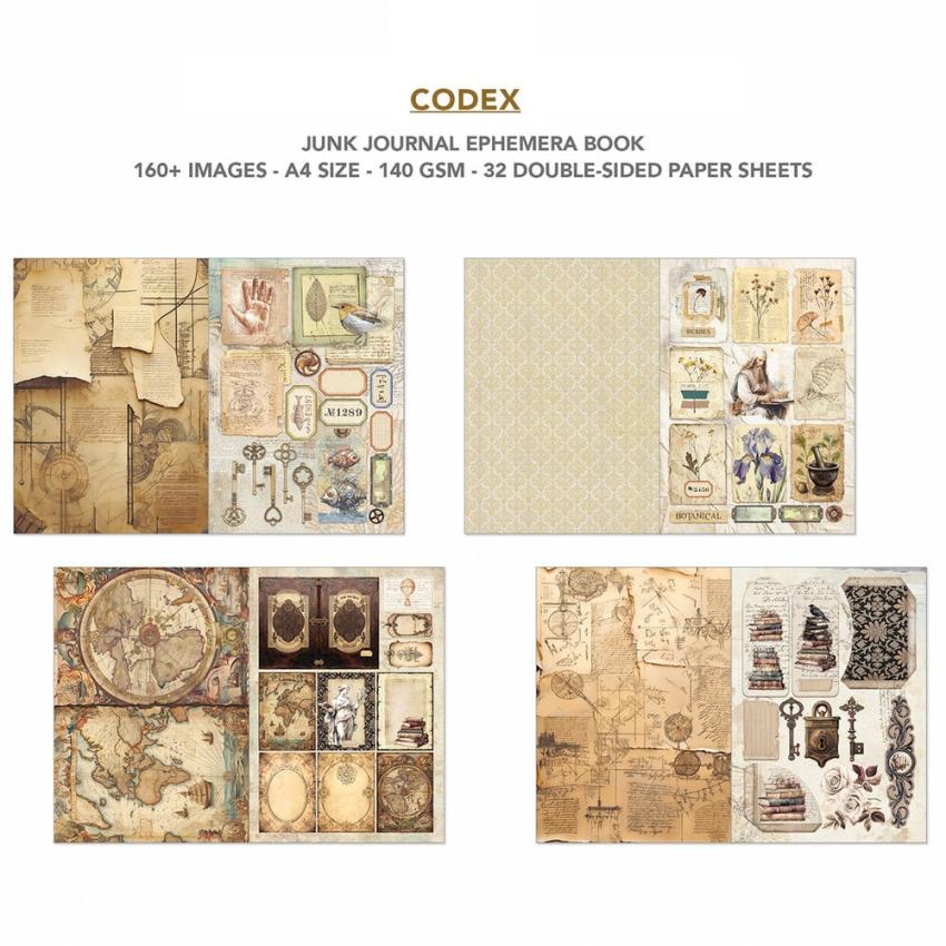 Ciao Bella - Designpapier & Stanzteile "Codex" Junk Journal Ephemera Book A4 - 32 Bogen